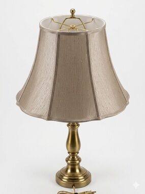 Vintage Bell Lampshade – Taupe Pleated Silk with 4-Panel Front –